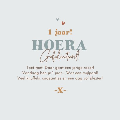 Verjaardagskaart 1 jaar loopauto auto vintage speelgoed 3