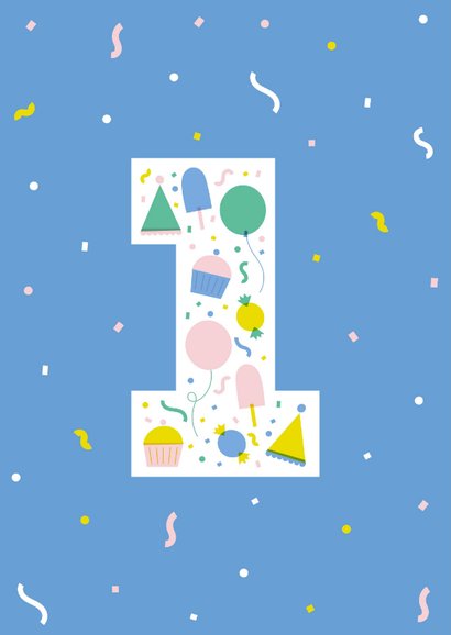 Verjaardagskaart 1 jaar vrolijk blauw 2
