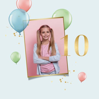 Verjaardagskaart 10 jaar fotocollage hip vrolijk goud 2