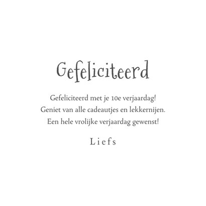 Verjaardagskaart 10 jaar fotocollage hip vrolijk goud 3