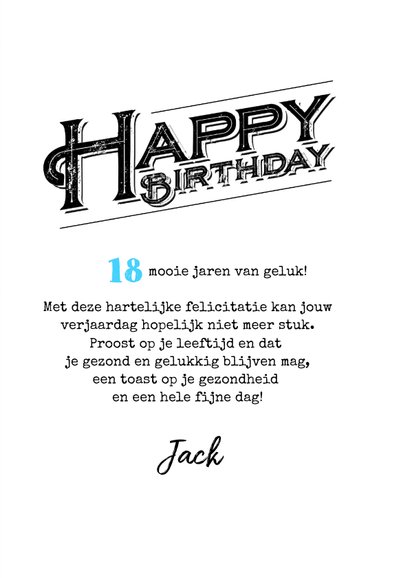 Verjaardagskaart 18 jaar man stoer grunge typografie 3