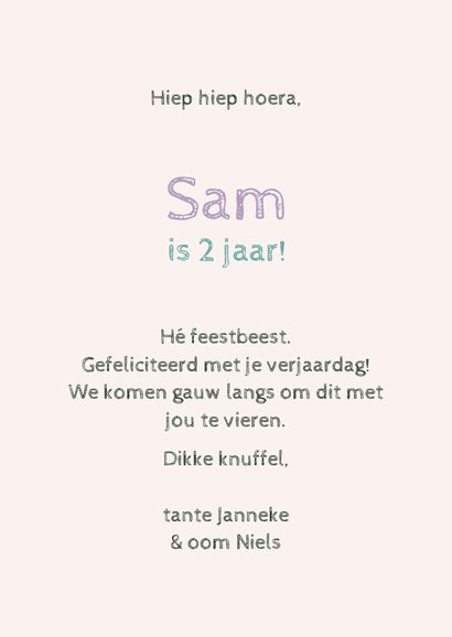 Verjaardagskaart - 2 jaar feestdieren 3