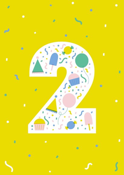 Verjaardagskaart 2 jaar vrolijk geel 2