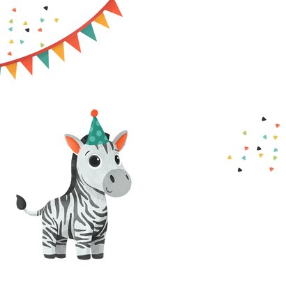 Verjaardagskaart 3 jaar zebra slingers confetti 2