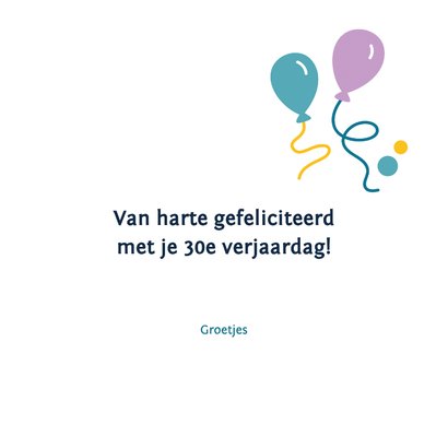 Verjaardagskaart 30 ballonnen en confetti 3
