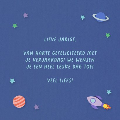 Verjaardagskaart 4 jaar planeten en vallende ster 3