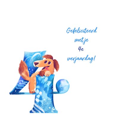 Verjaardagskaart 4 jaar puppy jongen 2