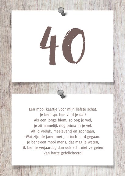 Verjaardagskaart 40 hout met fotocollage en spijkers 3