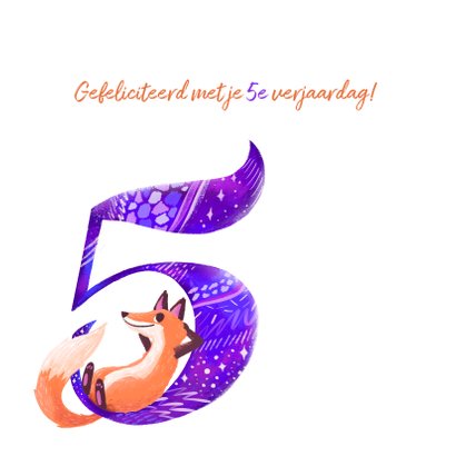 Verjaardagskaart 5 jaar vos 2