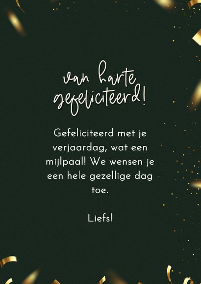 Verjaardagskaart 50 jaar gefeliciteerd groen confetti goud 3