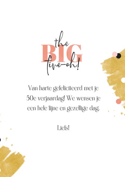 Verjaardagskaart 50 the big five-oh roze met foto's 3