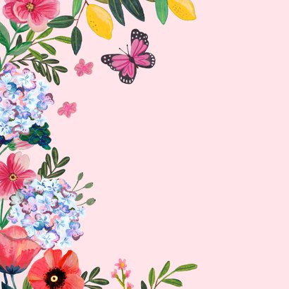 Verjaardagskaart 80 jaar bloemen vlinders citroenen  2