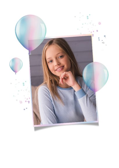 Verjaardagskaart 9 jaar fotocollage holografische ballonnen 2