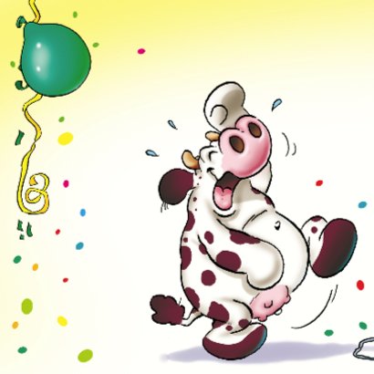 Verjaardagskaart 9 koe hond muis met ballonnen 2