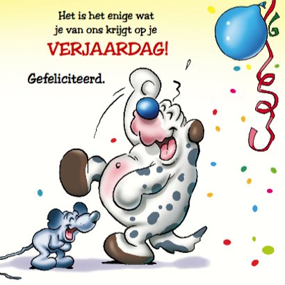 Verjaardagskaart 9 koe hond muis met ballonnen 3