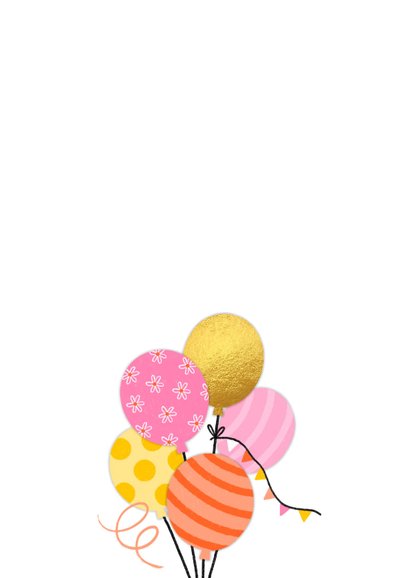Verjaardagskaart arm ballonnen oranje roze goud 2
