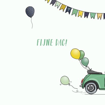 Verjaardagskaart auto mini groen met ballonnen 3