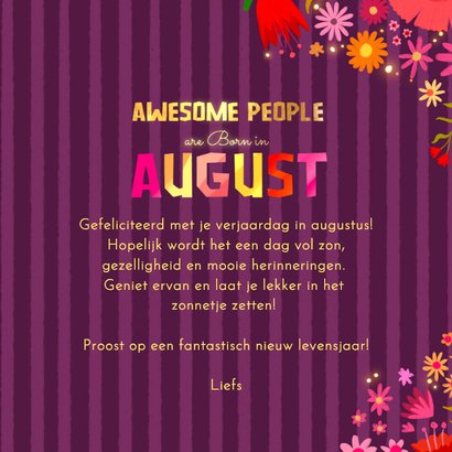 Verjaardagskaart "awesome people are born in august" paars 3