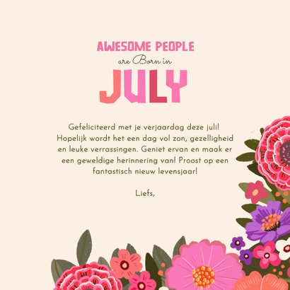 Verjaardagskaart "awesome people are born in July" roze 3