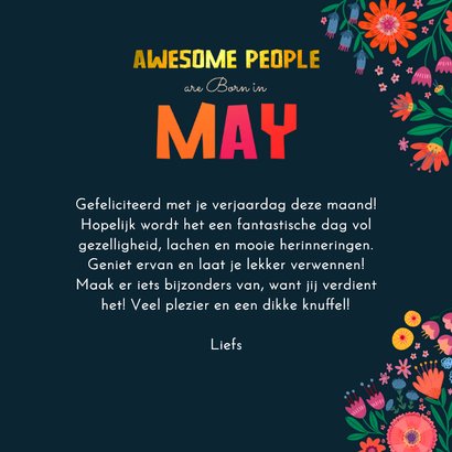 Verjaardagskaart "awesome people are born in may" vierkant 3