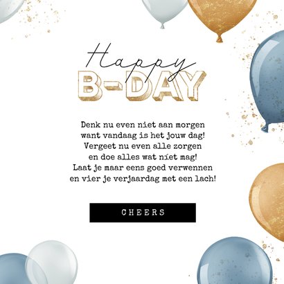 Verjaardagskaart ballonnen blauw goud happy birthday 3