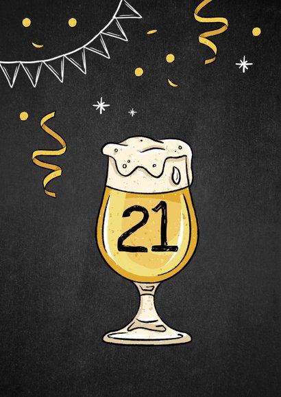 Verjaardagskaart bier proost confetti doodle krijtbord 21 2