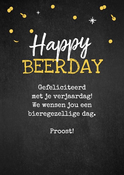 Verjaardagskaart bier proost confetti doodle krijtbord 21 3