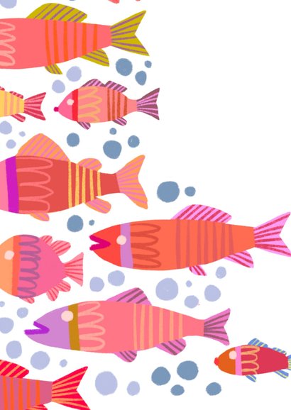 Verjaardagskaart birthday fishes kleurrijk rechthoekig 2