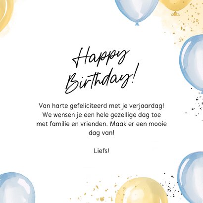 Verjaardagskaart blauw gouden ballon happy birthday 3