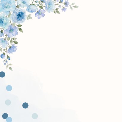 Verjaardagskaart blauwe bloemen en confetti 2