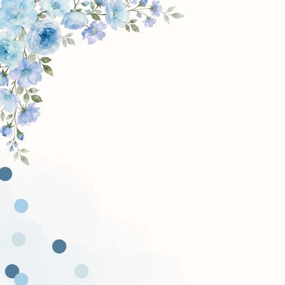 Verjaardagskaart blauwe bloemen en confetti 2