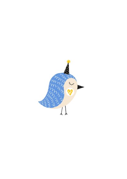 Verjaardagskaart blauwe vogel met kado 2