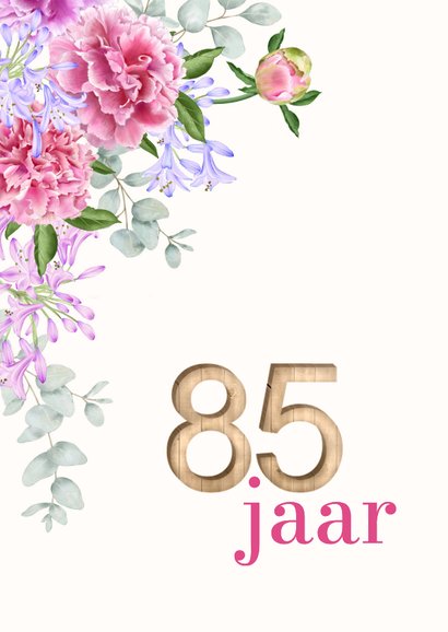 Verjaardagskaart bloemen 85 in hout 2