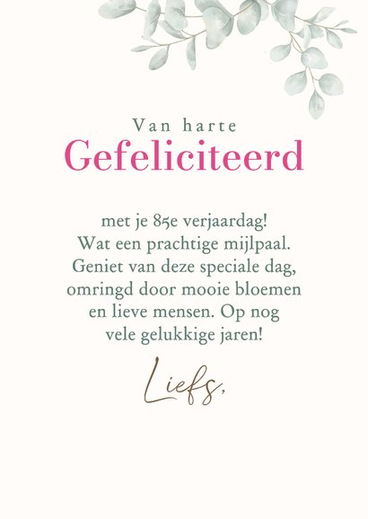 Verjaardagskaart bloemen 85 in hout 3