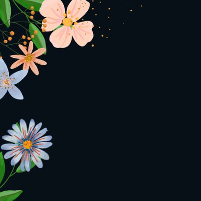 Verjaardagskaart bloemen donkere achtergrond 2