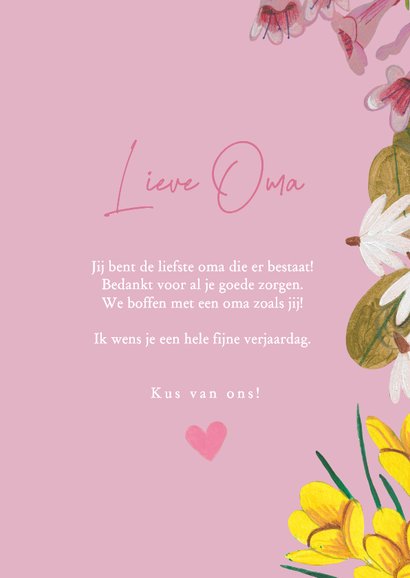 Verjaardagskaart bloemen en hartjes met foto hart 3