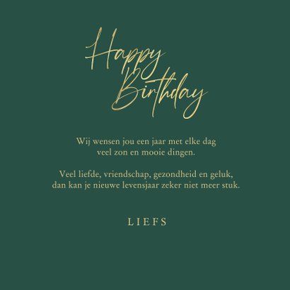 Verjaardagskaart bloemen happy birthday goud 3