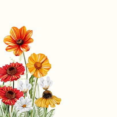 Verjaardagskaart bloemen in oranje en gele kleuren 2