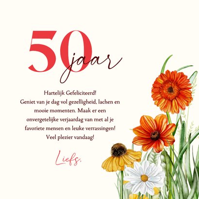 Verjaardagskaart bloemen in oranje en gele kleuren 3