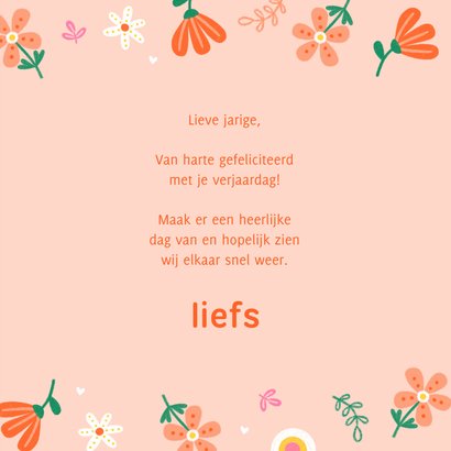 Verjaardagskaart bloemen patroon oranje roze geel 3