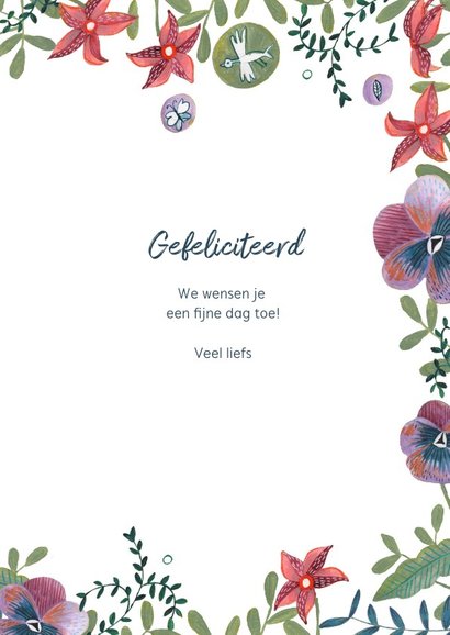 Verjaardagskaart bloemen rand en foto bloem 3