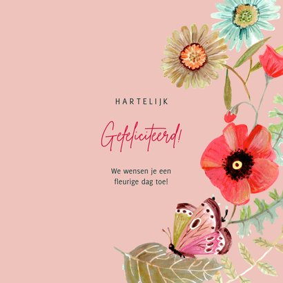 Verjaardagskaart bloemen vlinder happy birthday illustratie 3