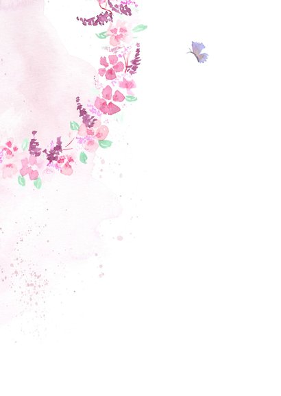 Verjaardagskaart bloemenkrans ovaal met vlinder 2