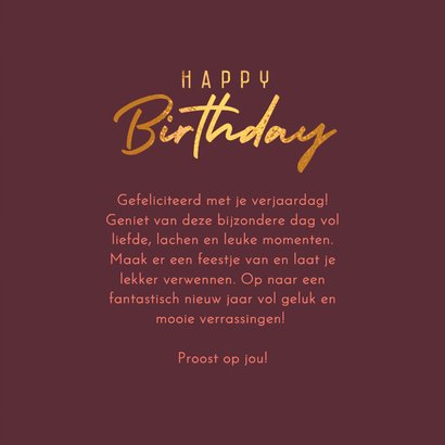 Verjaardagskaart bloemenpatroon met goud en paars 3