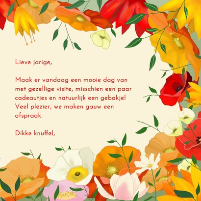 Verjaardagskaart bloemenrand met vogeltje 3