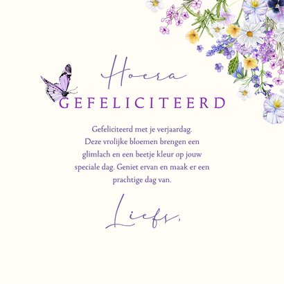 Verjaardagskaart bloemenrand vlinders 3