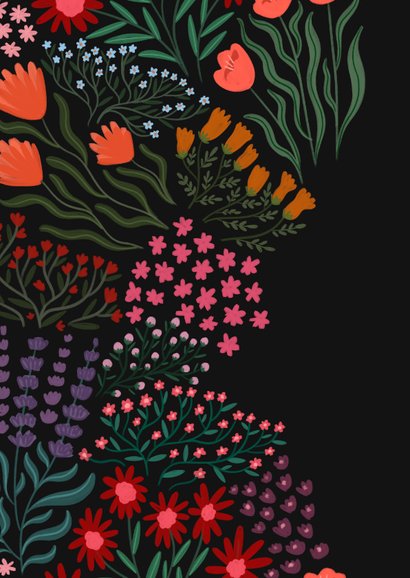 Verjaardagskaart bloemetjes aan de randen zwart 2