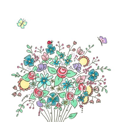 Verjaardagskaart boeket bloemen met vlinders 2