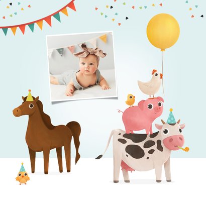 Verjaardagskaart boerderij dieren 1 jaar 2