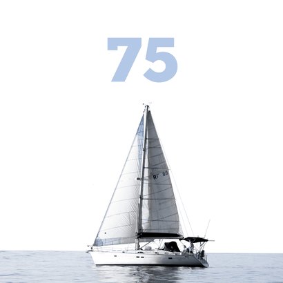 Verjaardagskaart boot man blauw 75 jaar 2
